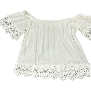 LOVE Tree White Off the Shoulder Boho Floral Lace Peasant Crop Blouse Size Large